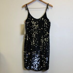 Chaudry Black Sequin Mini Slip Dress - Women's Evening Party Dress